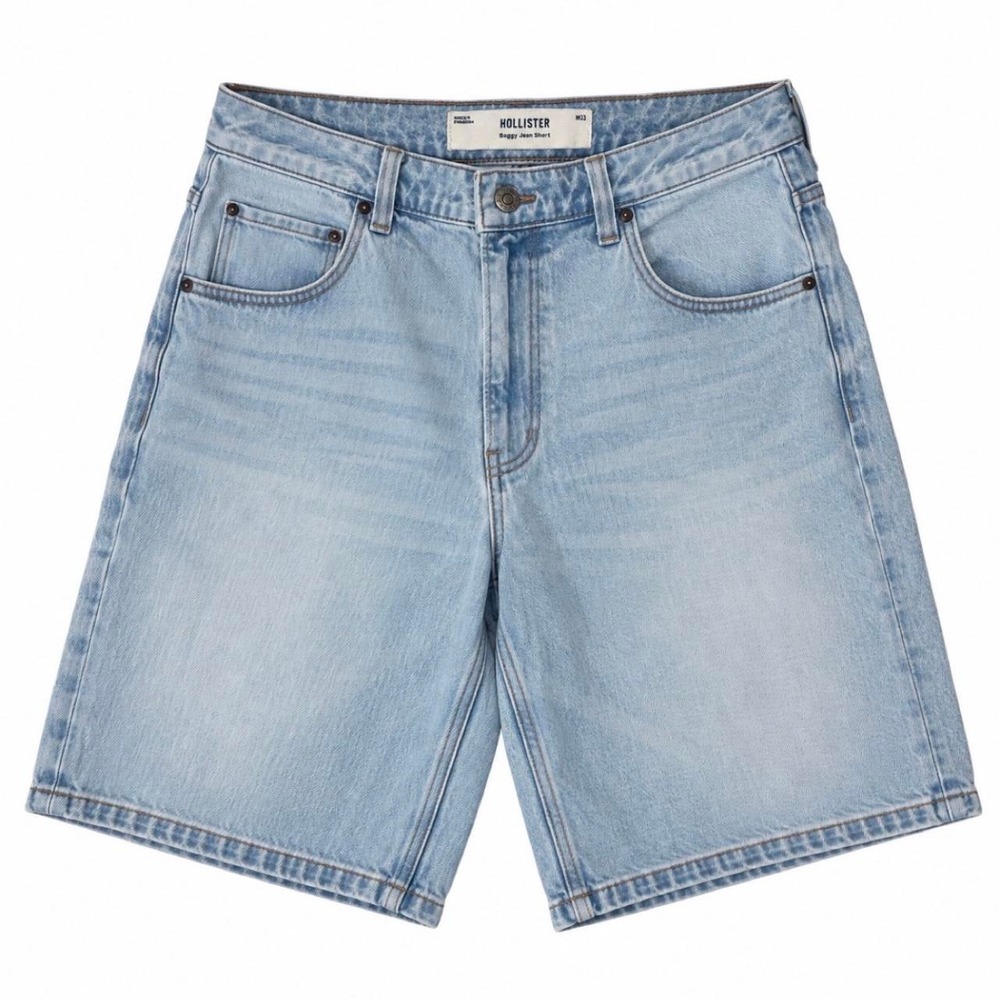 Hollister Light Wash Baggy Denim Jorts Shorts W33 Y2K 90s